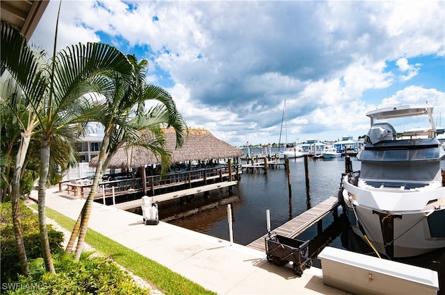 dock area featuring a water view