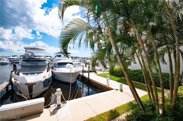 view of dock with a water view