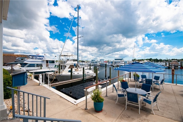 view of dock featuring a water view