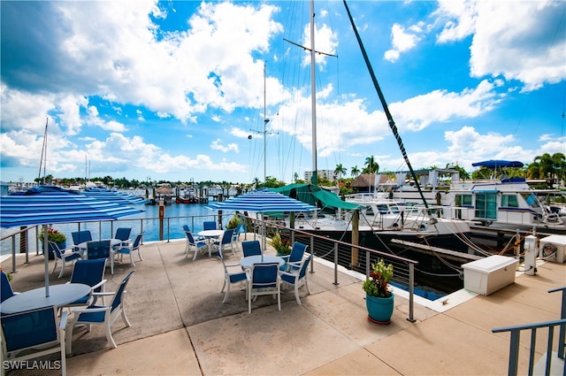 view of dock with a water view