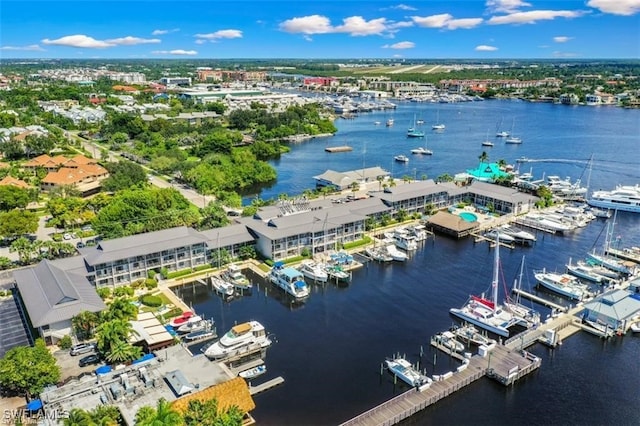 aerial view with a water view