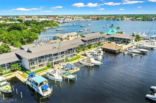 bird's eye view featuring a water view