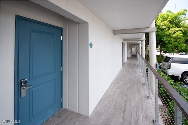 doorway to property featuring a balcony