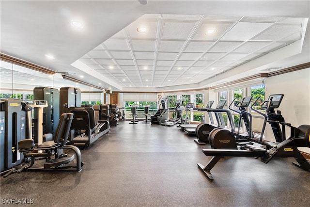 exercise room with recessed lighting