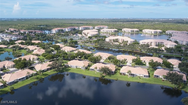 drone / aerial view featuring a water view