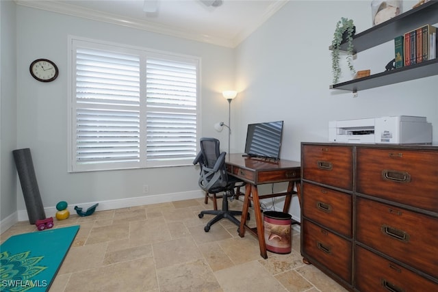 office space featuring crown molding