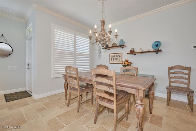 dining space featuring a notable chandelier and crown molding