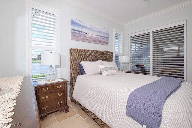 bedroom with crown molding