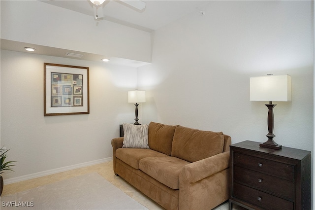 living room with ceiling fan