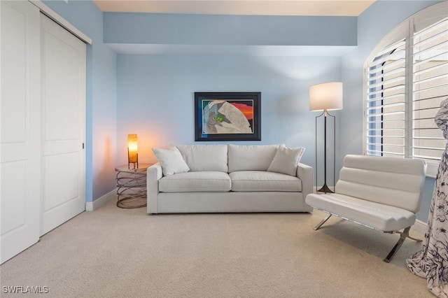 living room featuring light colored carpet