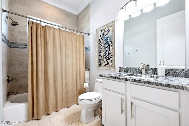 101 Bald Eagle Dr, Marco Island, FL 34145 - full bathroom featuring vanity, toilet, and shower / bathtub combination with curtain