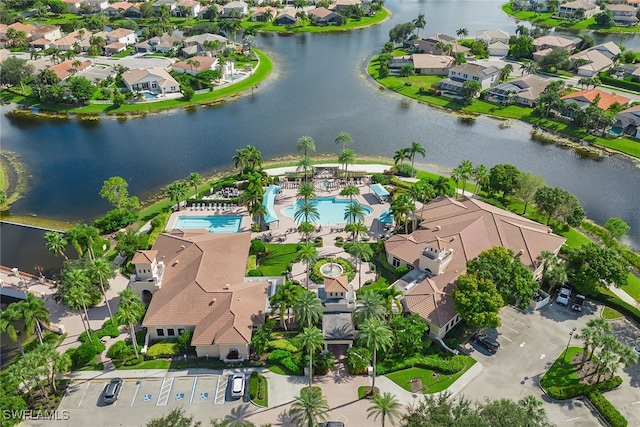 drone / aerial view featuring a water view