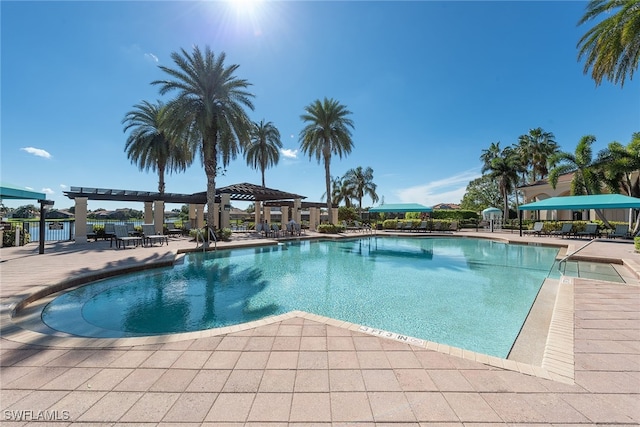 view of swimming pool featuring a patio