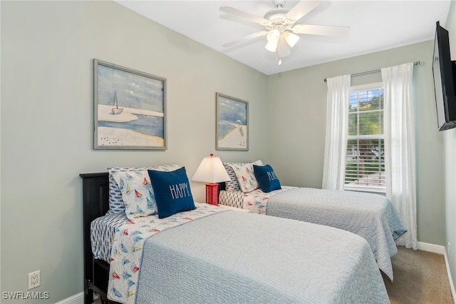 bedroom featuring carpet flooring and ceiling fan