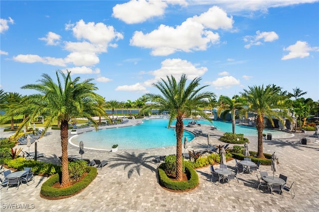 view of swimming pool with a patio area