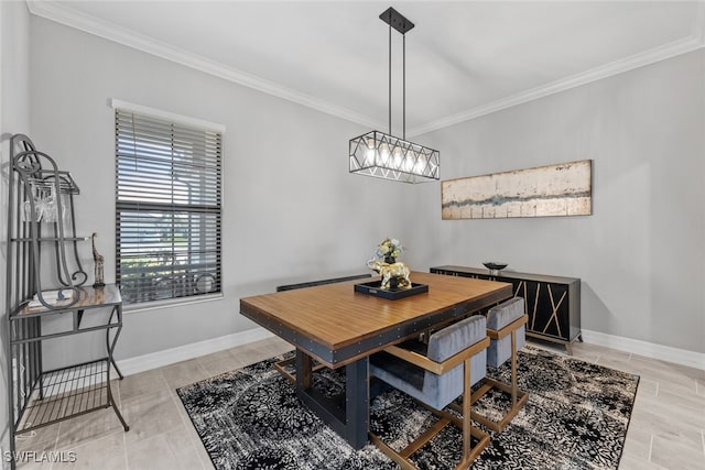 dining space with crown molding