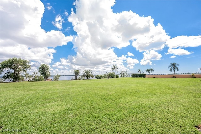 view of yard with a water view