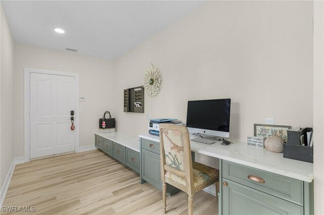 home office with light wood-type flooring