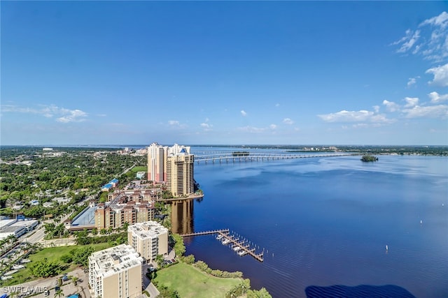 drone / aerial view featuring a water view