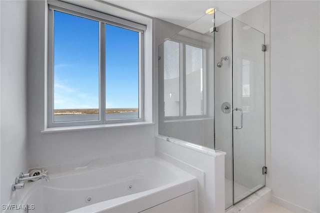 bathroom with plus walk in shower