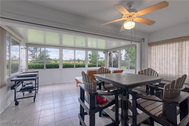 sunroom / solarium featuring ceiling fan