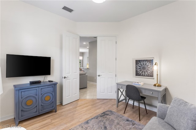 office area featuring light hardwood / wood-style floors