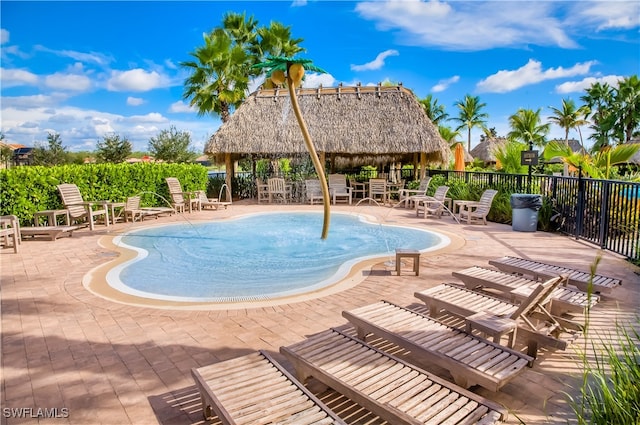 view of pool with a gazebo and a patio area