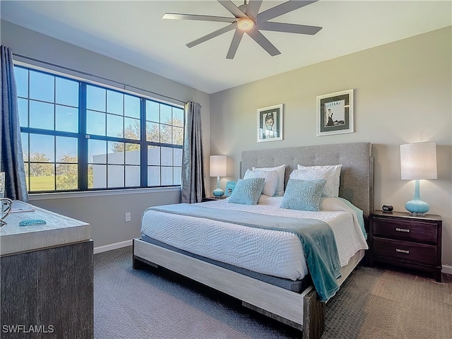 bedroom featuring carpet flooring and ceiling fan