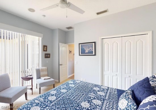 bedroom with a closet and ceiling fan