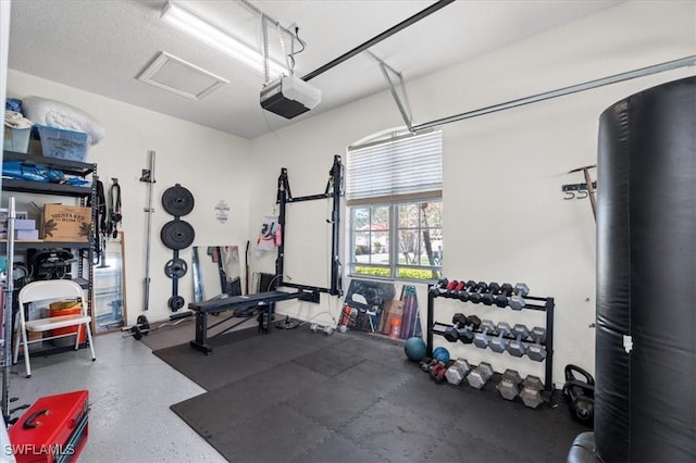 exercise area with a garage