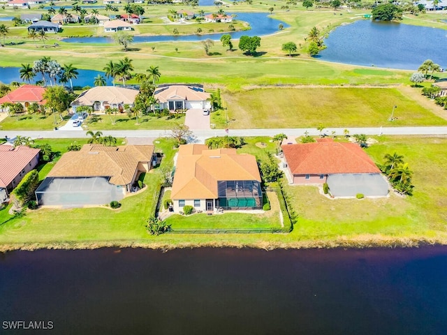 aerial view with a water view