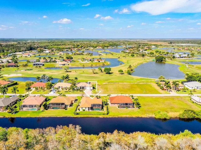 aerial view with a water view