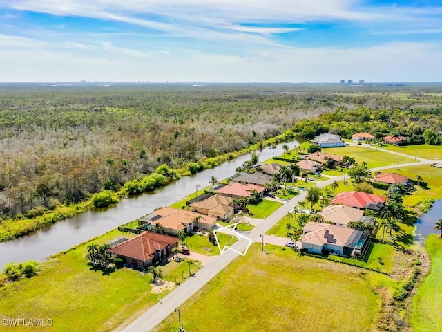 bird's eye view featuring a water view