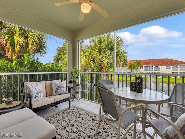 balcony with ceiling fan