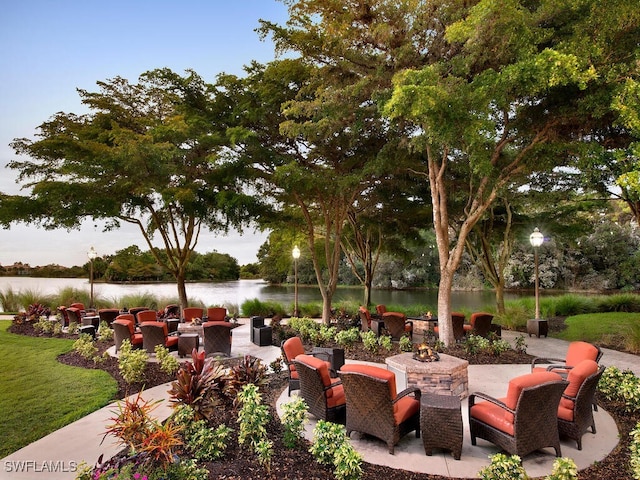 view of patio / terrace featuring a water view