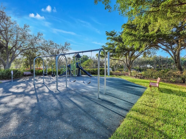 view of play area with a yard