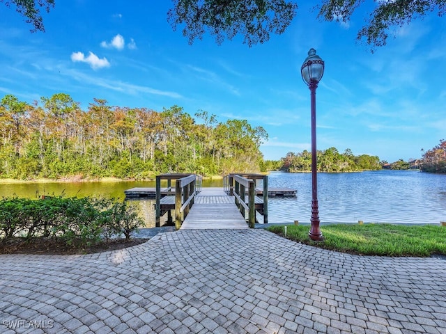 view of dock featuring a water view