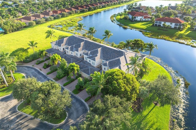 drone / aerial view featuring a water view