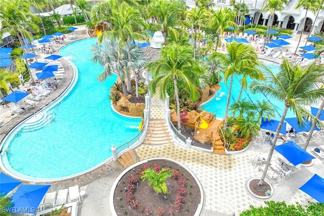 view of pool featuring a patio