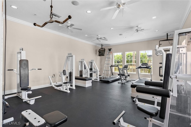 gym with crown molding