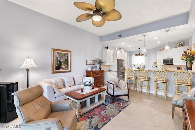 9235 Tesoro Ln Unit 4-102, Naples, FL 34114 - living area with visible vents, recessed lighting, a ceiling fan, and light tile patterned floors