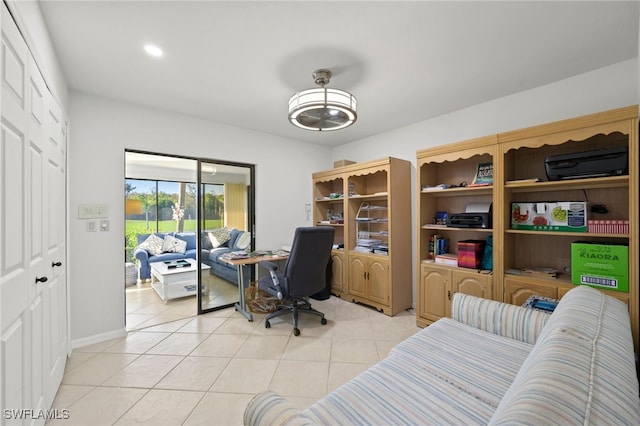 view of tiled home office