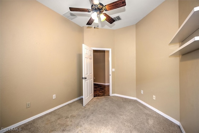 unfurnished bedroom with carpet flooring and ceiling fan