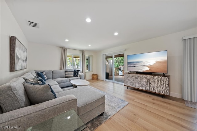 living room with light wood-type flooring