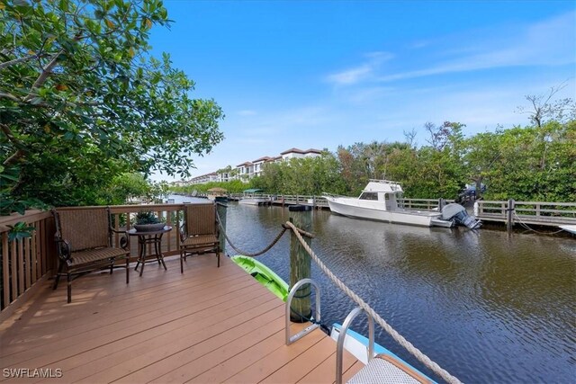 dock area with a water view