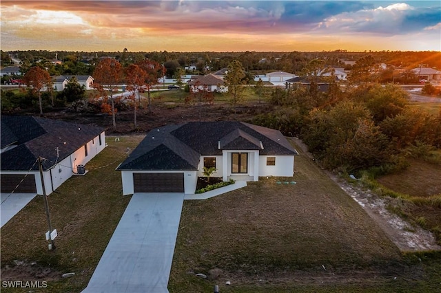 view of aerial view at dusk