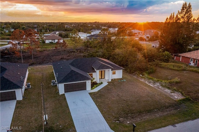 view of aerial view at dusk