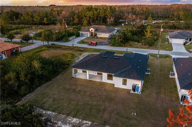 view of aerial view at dusk