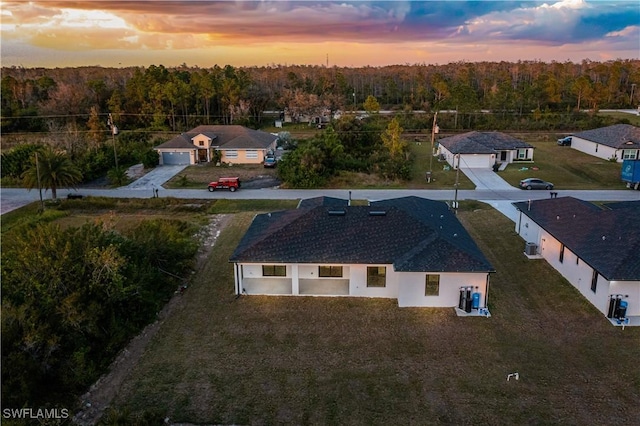 view of aerial view at dusk