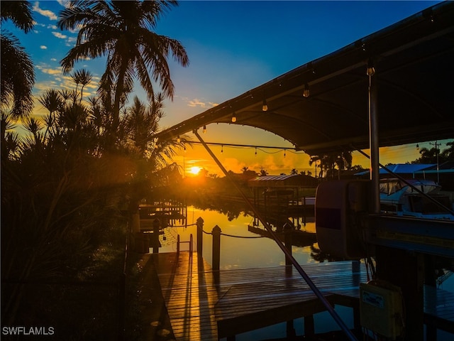 view of dock with a water view